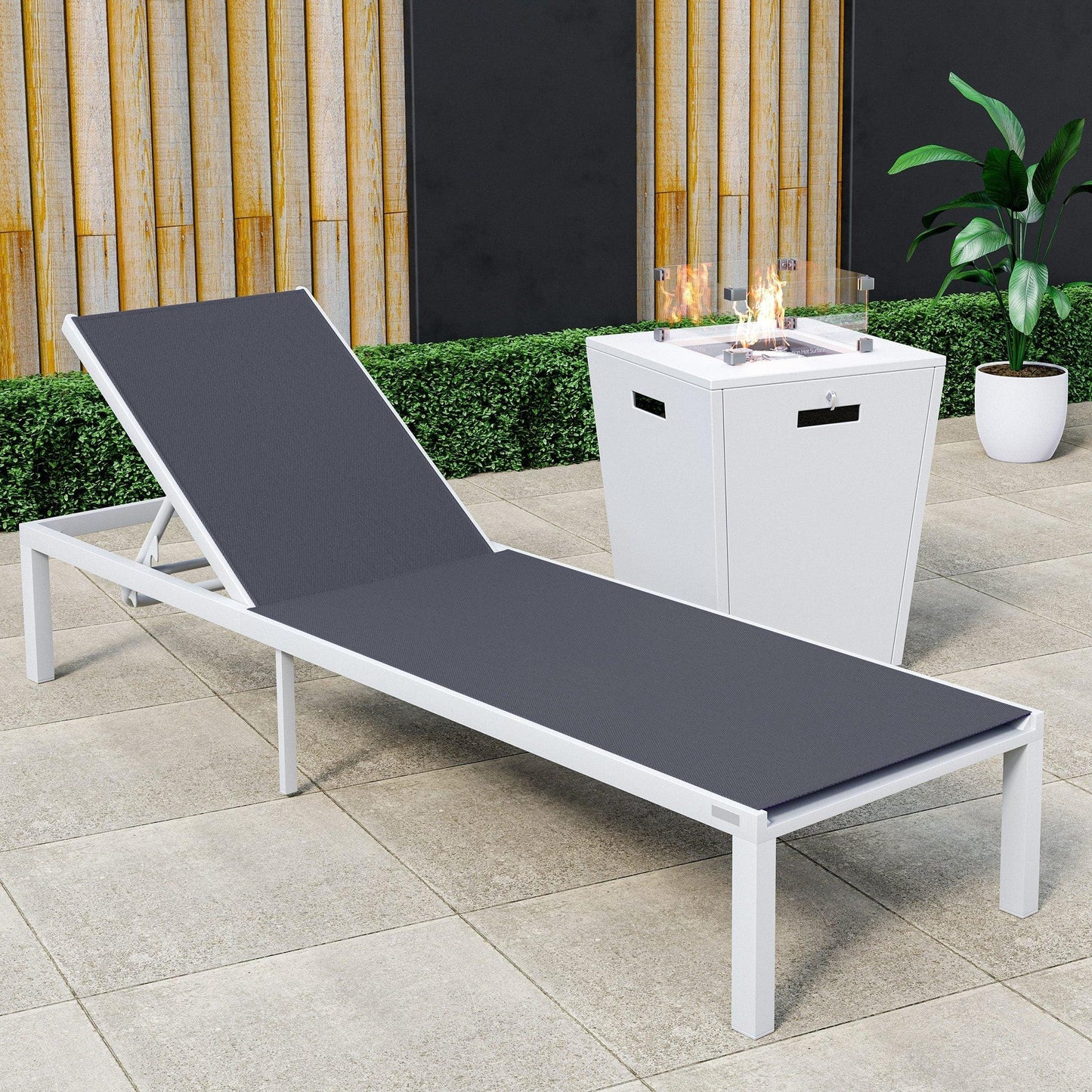 Marlin Aluminum Outdoor Chaise Lounge Chair with a Square Fire Pit Table - Elax Furniture