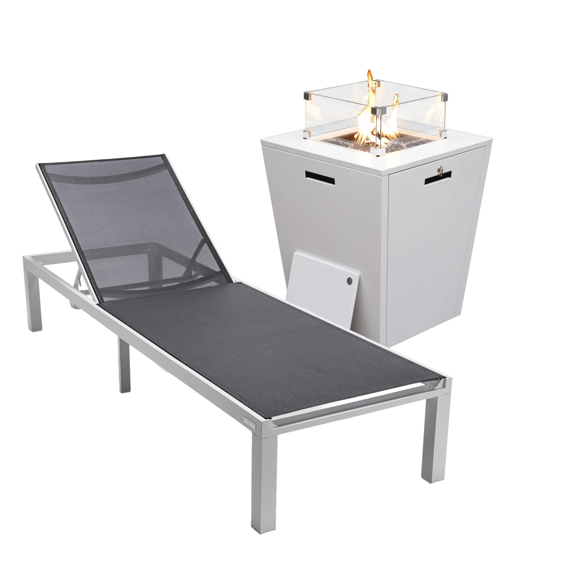 Marlin Aluminum Outdoor Chaise Lounge Chair with a Square Fire Pit Table - Elax Furniture