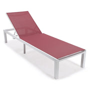 Marlin Modern White Aluminum Outdoor Chaise Lounge Chair With Square Fire Pit Side Table Set of 2 - Elax Furniture