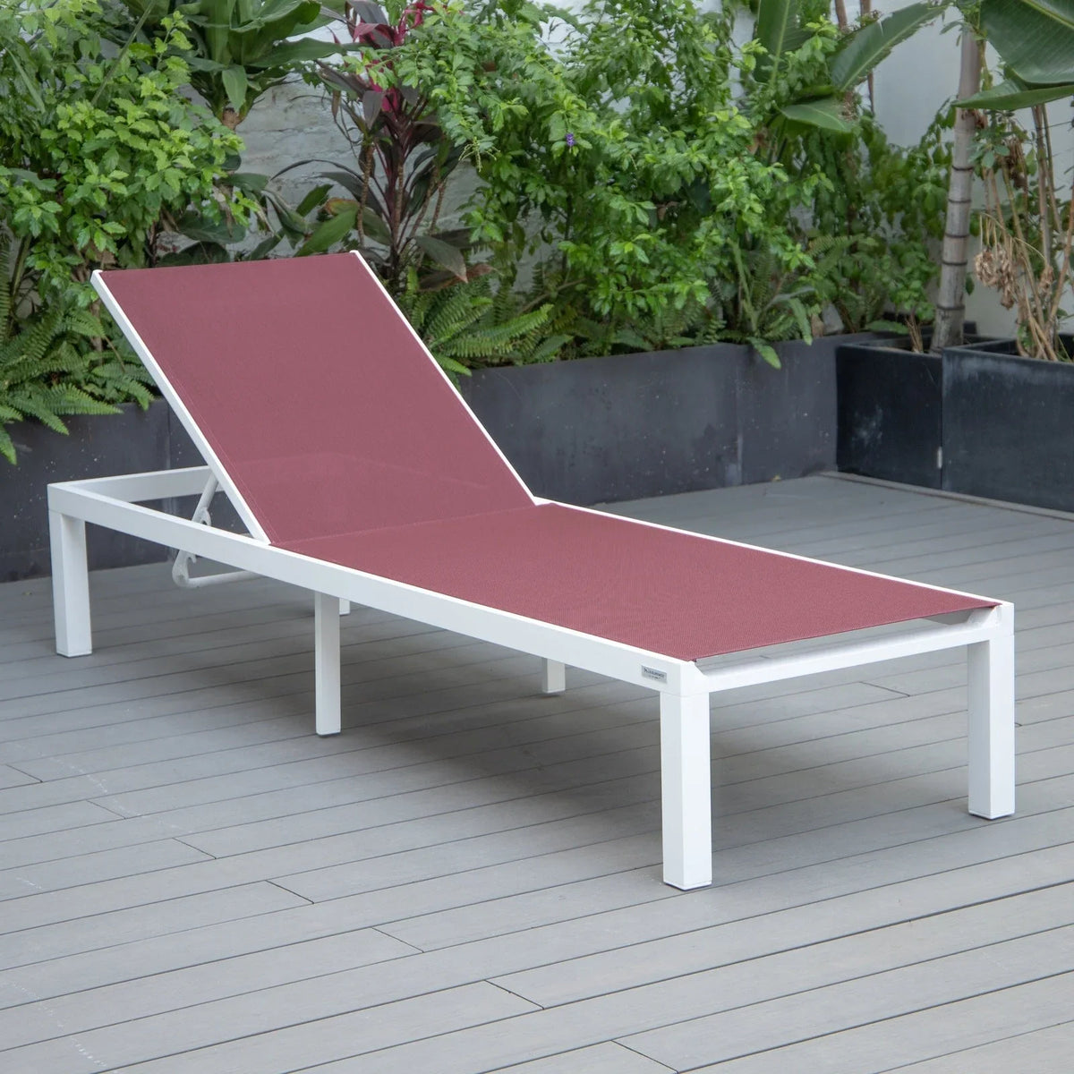 Marlin Modern White Aluminum Outdoor Chaise Lounge Chair With Square Fire Pit Side Table Set of 2 - Elax Furniture