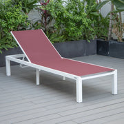 Marlin Modern White Aluminum Outdoor Chaise Lounge Chair With Square Fire Pit Side Table Set of 2 - Elax Furniture