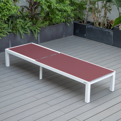 Marlin Modern White Aluminum Outdoor Chaise Lounge Chair With Square Fire Pit Side Table Set of 2 - Elax Furniture