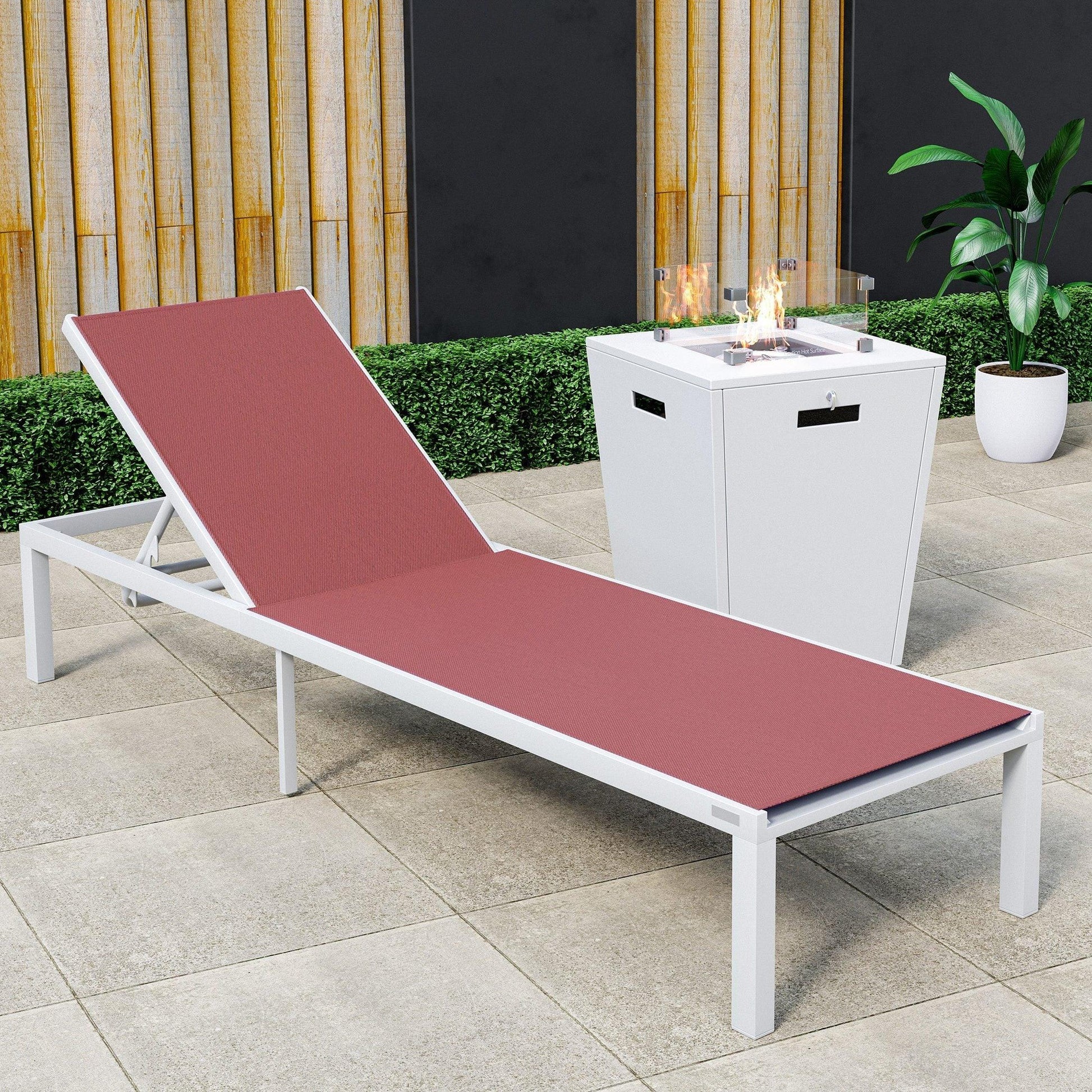 Marlin Aluminum Outdoor Chaise Lounge Chair with a Square Fire Pit Table - Elax Furniture