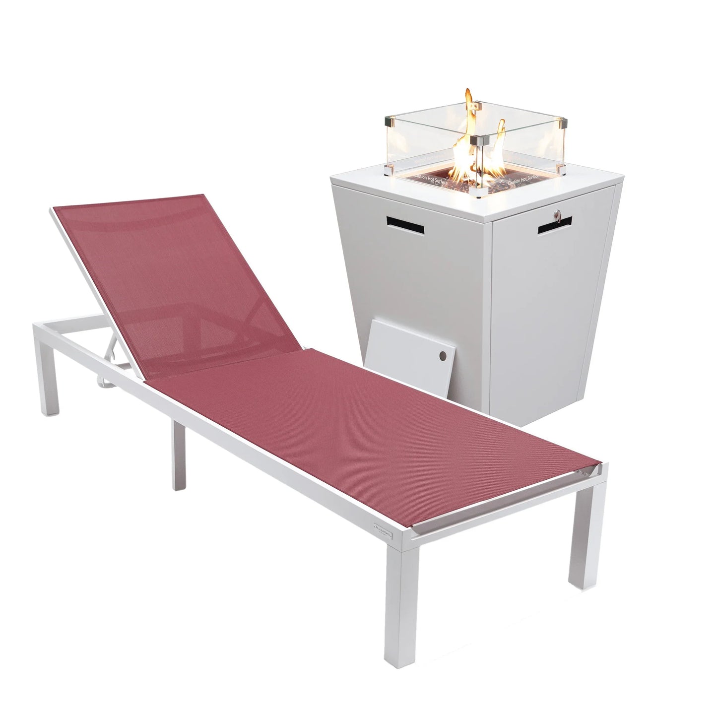 Marlin Aluminum Outdoor Chaise Lounge Chair with a Square Fire Pit Table - Elax Furniture
