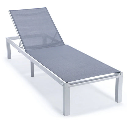 Marlin Modern White Aluminum Outdoor Chaise Lounge Chair With Square Fire Pit Side Table Set of 2 - Elax Furniture