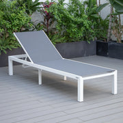 Marlin Modern White Aluminum Outdoor Chaise Lounge Chair With Square Fire Pit Side Table Set of 2 - Elax Furniture
