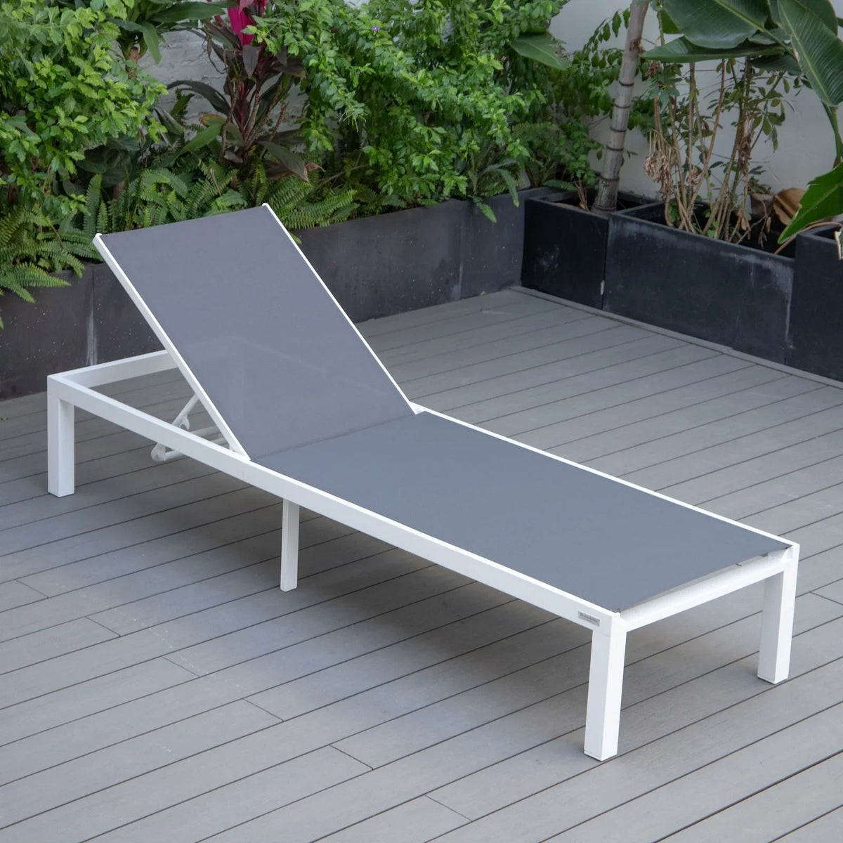 Marlin Modern White Aluminum Outdoor Chaise Lounge Chair With Square Fire Pit Side Table Set of 2 - Elax Furniture