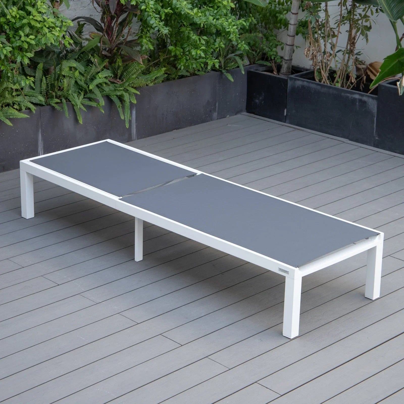 Marlin Modern White Aluminum Outdoor Chaise Lounge Chair With Square Fire Pit Side Table Set of 2 - Elax Furniture