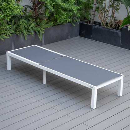 Marlin Modern White Aluminum Outdoor Chaise Lounge Chair With Square Fire Pit Side Table Set of 2 - Elax Furniture