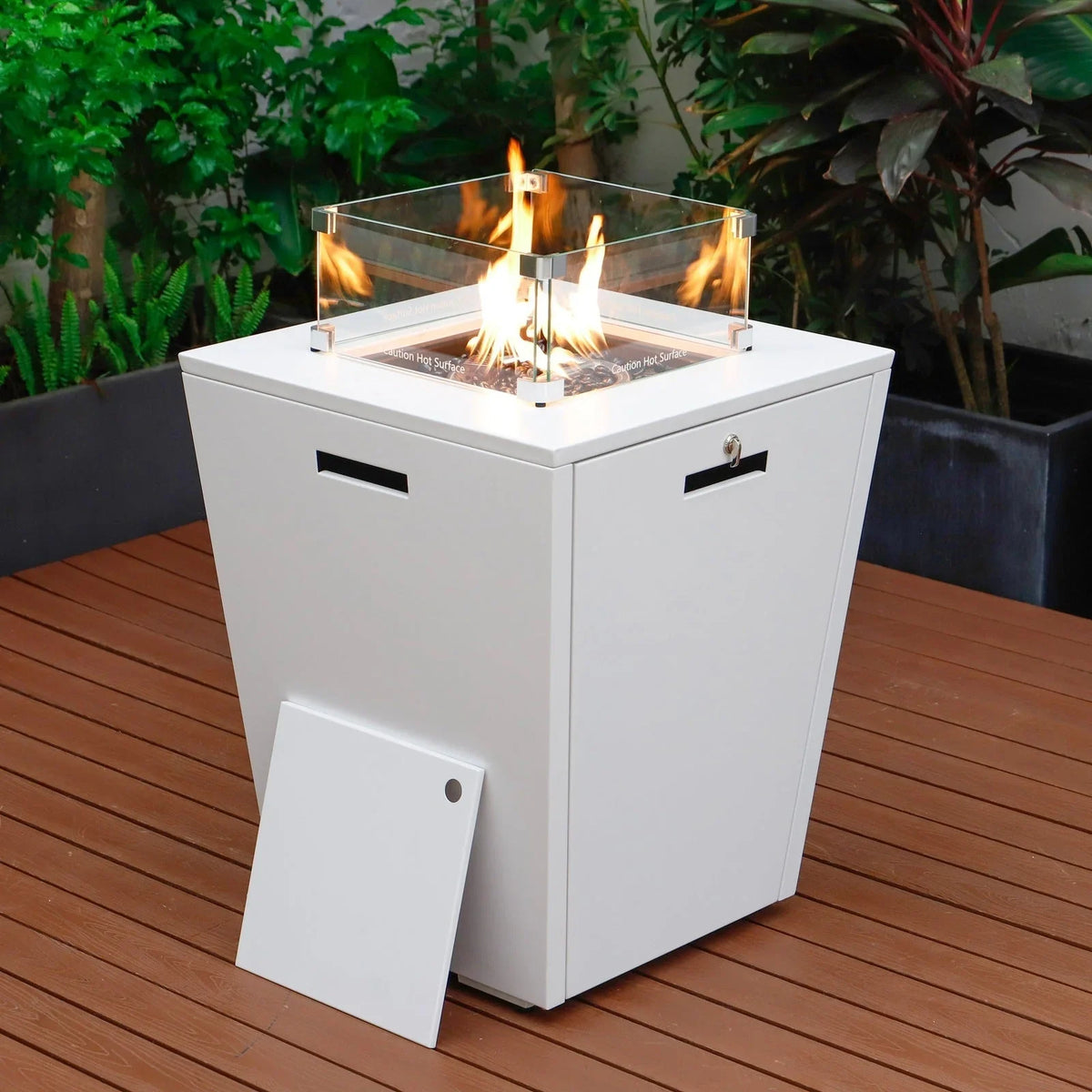 Marlin Modern White Aluminum Outdoor Chaise Lounge Chair With Square Fire Pit Side Table Set of 2 - Elax Furniture