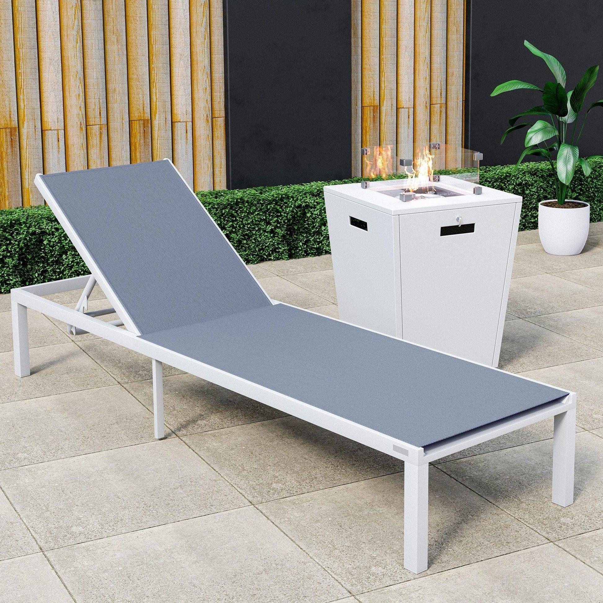 Marlin Aluminum Outdoor Chaise Lounge Chair with a Square Fire Pit Table - Elax Furniture