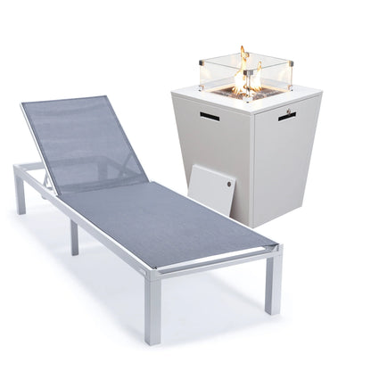 Marlin Aluminum Outdoor Chaise Lounge Chair with a Square Fire Pit Table - Elax Furniture