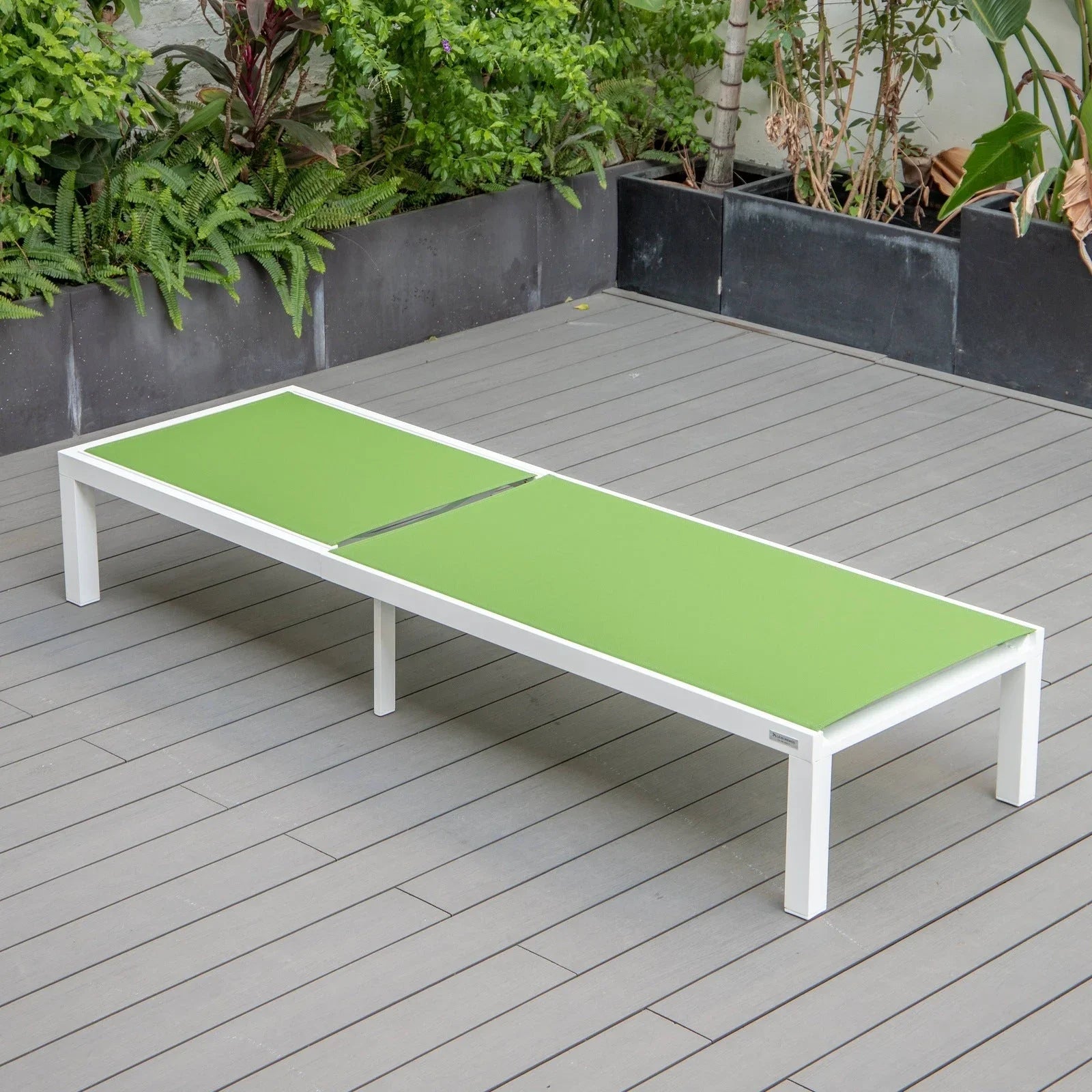 Marlin Modern White Aluminum Outdoor Chaise Lounge Chair With Square Fire Pit Side Table Set of 2 - Elax Furniture