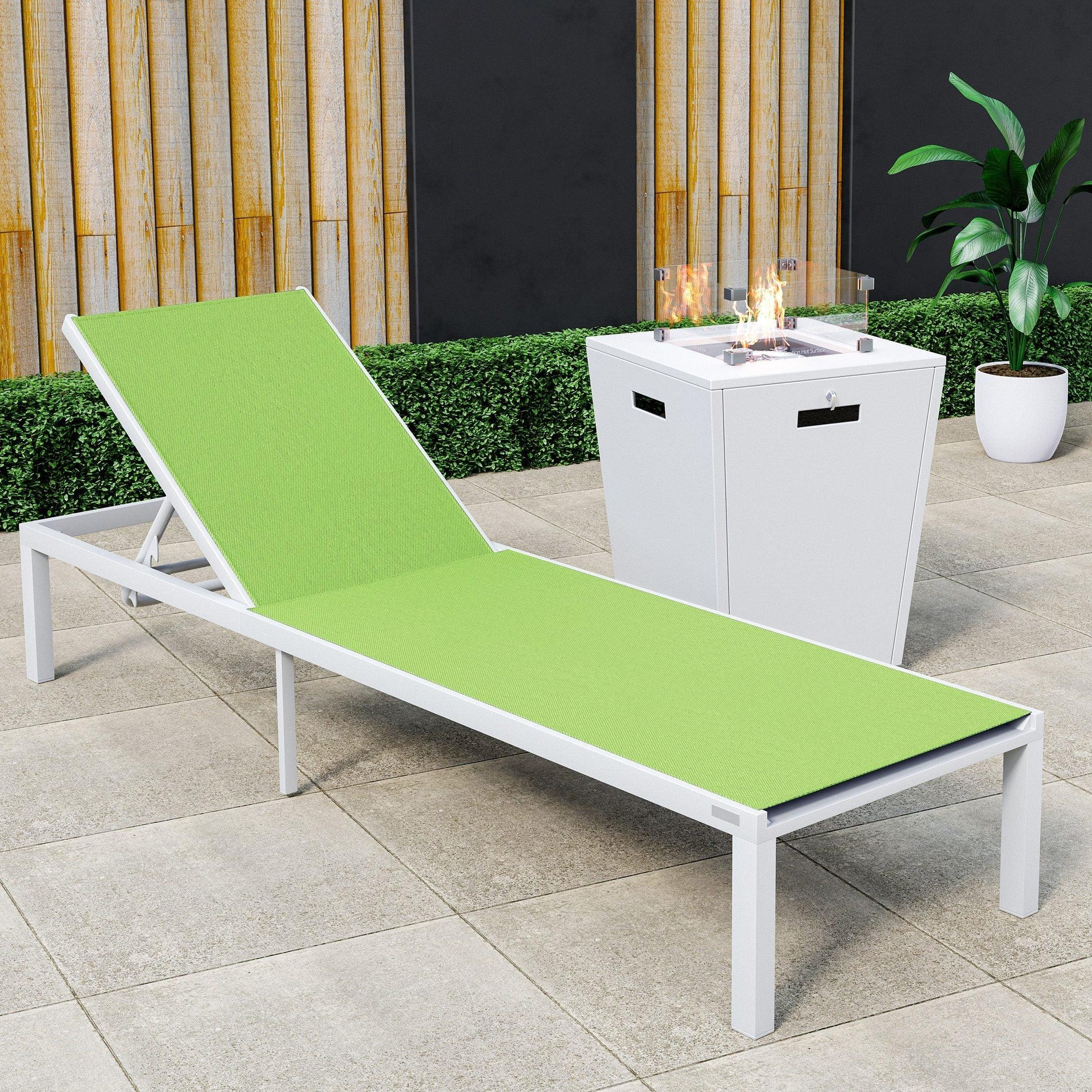 Marlin Aluminum Outdoor Chaise Lounge Chair with a Square Fire Pit Table - Elax Furniture