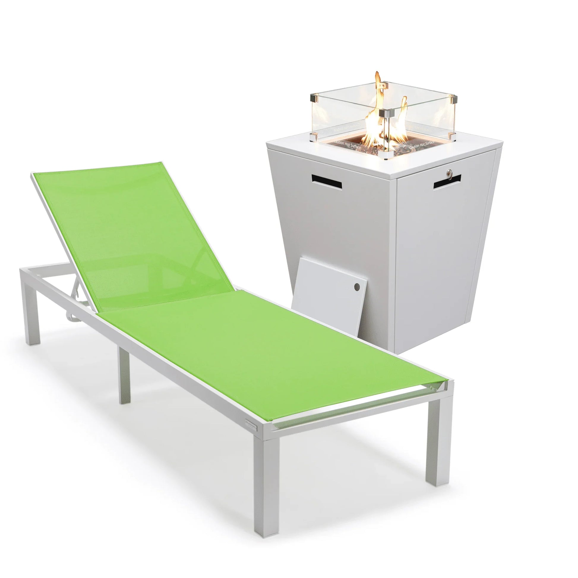 Marlin Aluminum Outdoor Chaise Lounge Chair with a Square Fire Pit Table - Elax Furniture