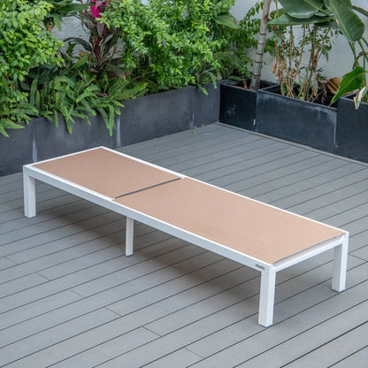 Marlin Modern White Aluminum Outdoor Chaise Lounge Chair With Square Fire Pit Side Table Set of 2 - Elax Furniture