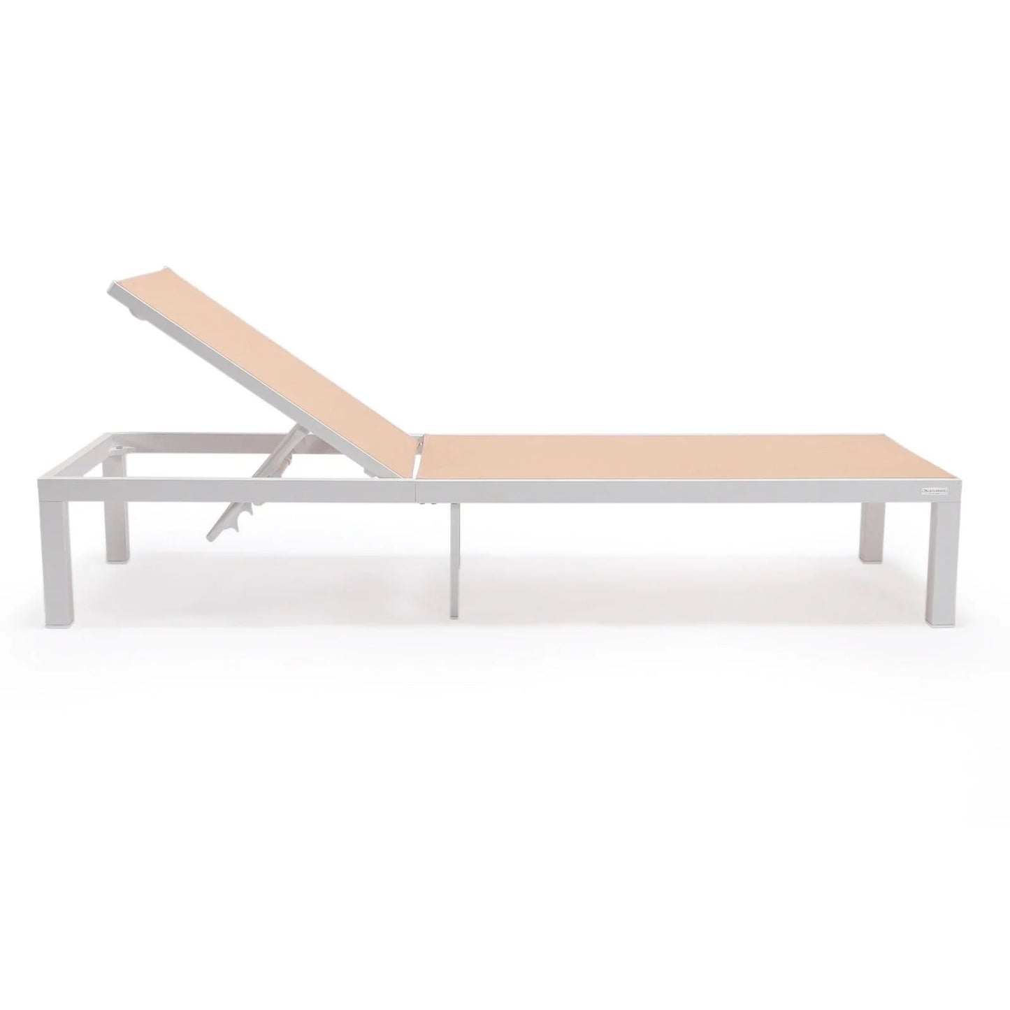 Marlin Modern White Aluminum Outdoor Chaise Lounge Chair With Square Fire Pit Side Table Set of 2 - Elax Furniture