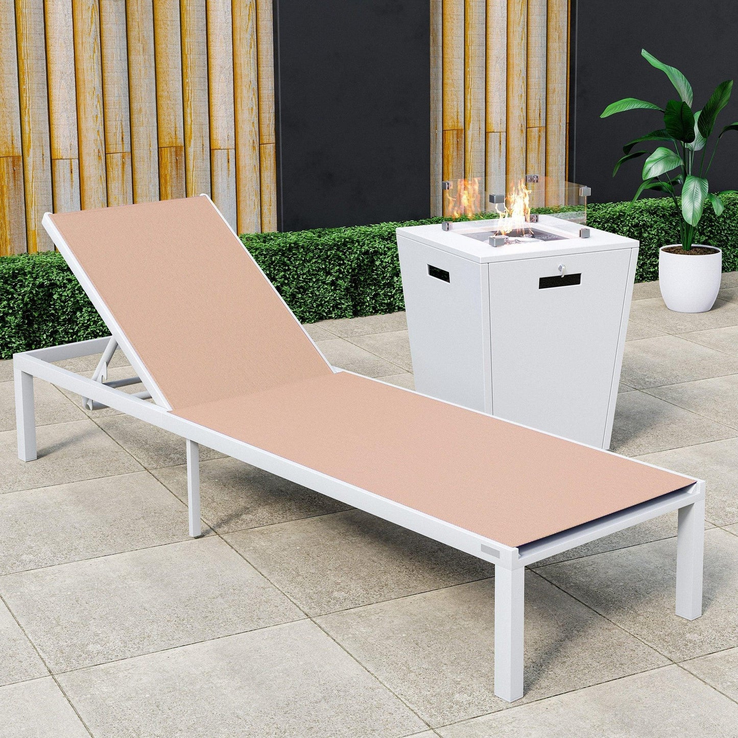 Marlin Aluminum Outdoor Chaise Lounge Chair with a Square Fire Pit Table - Elax Furniture