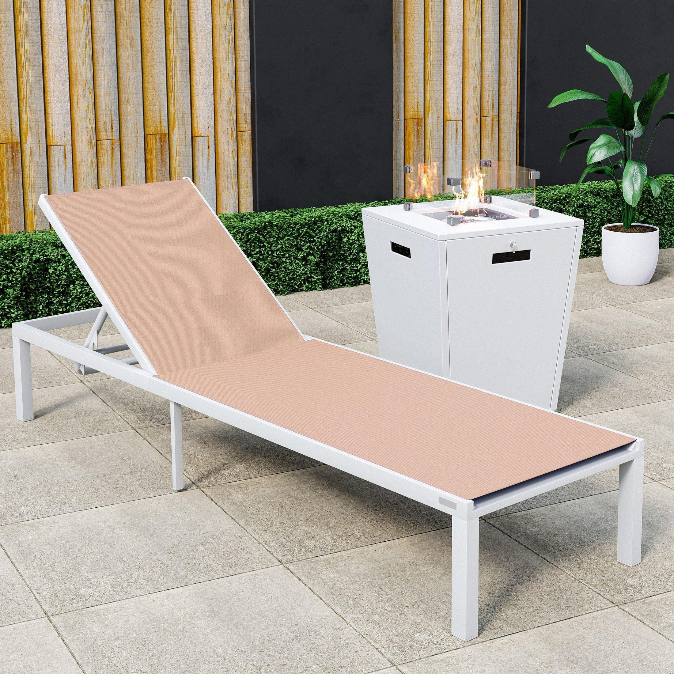 Marlin Aluminum Outdoor Chaise Lounge Chair with a Square Fire Pit Table - Elax Furniture