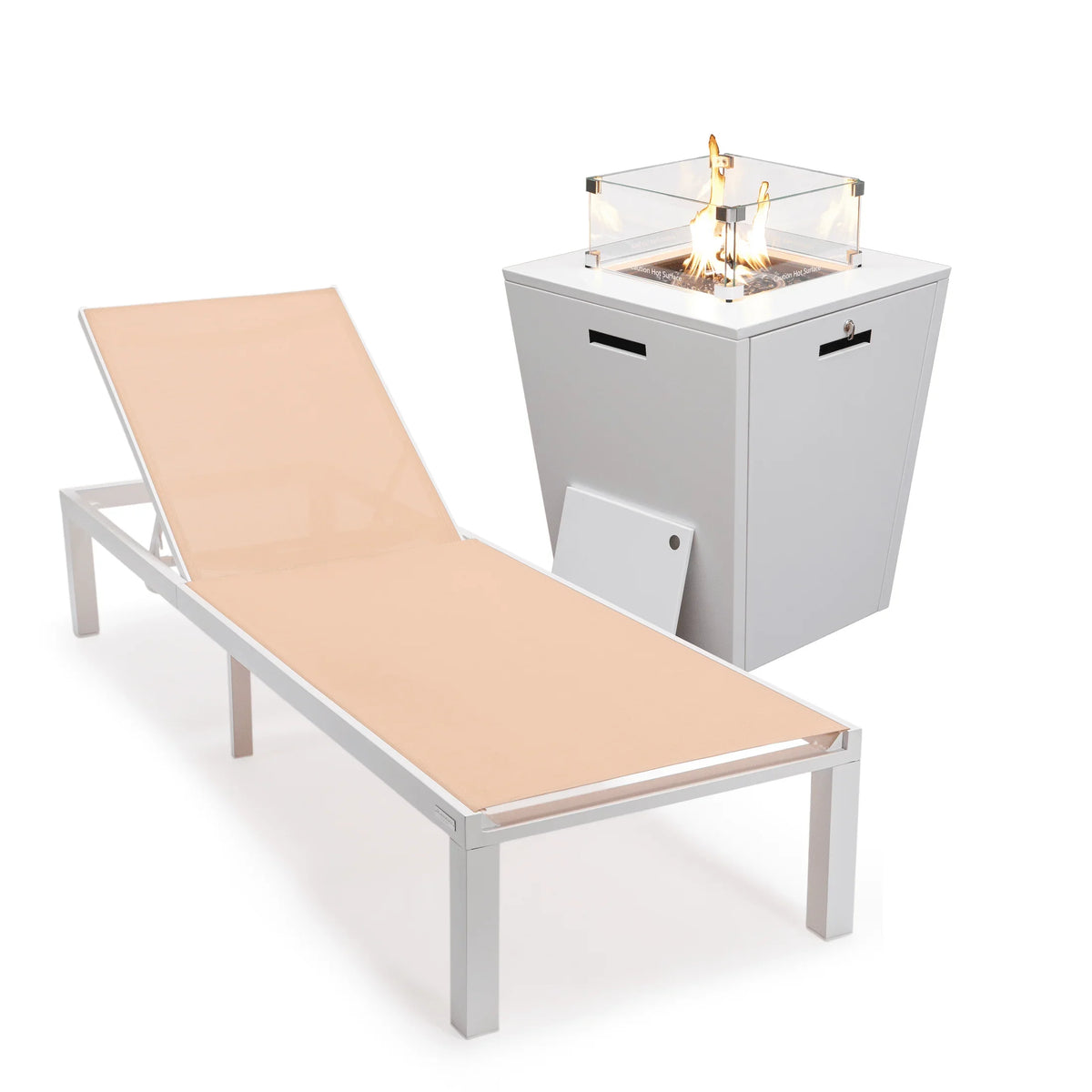 Marlin Aluminum Outdoor Chaise Lounge Chair with a Square Fire Pit Table - Elax Furniture