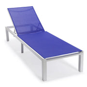 Marlin Modern White Aluminum Outdoor Chaise Lounge Chair With Square Fire Pit Side Table Set of 2 - Elax Furniture