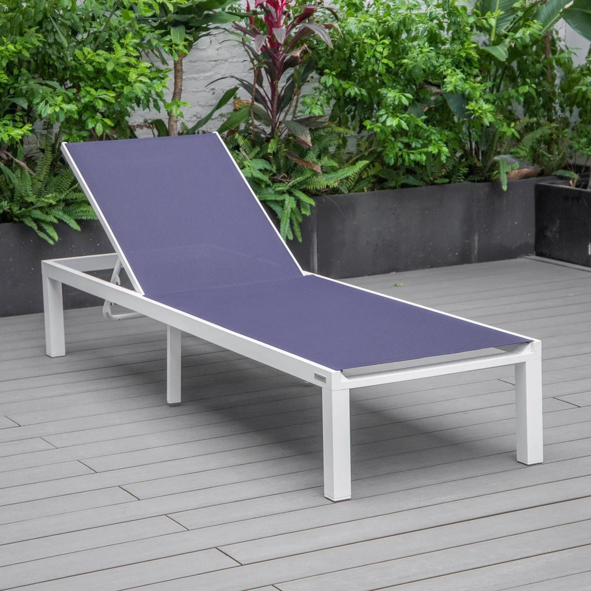 Marlin Modern White Aluminum Outdoor Chaise Lounge Chair With Square Fire Pit Side Table Set of 2 - Elax Furniture
