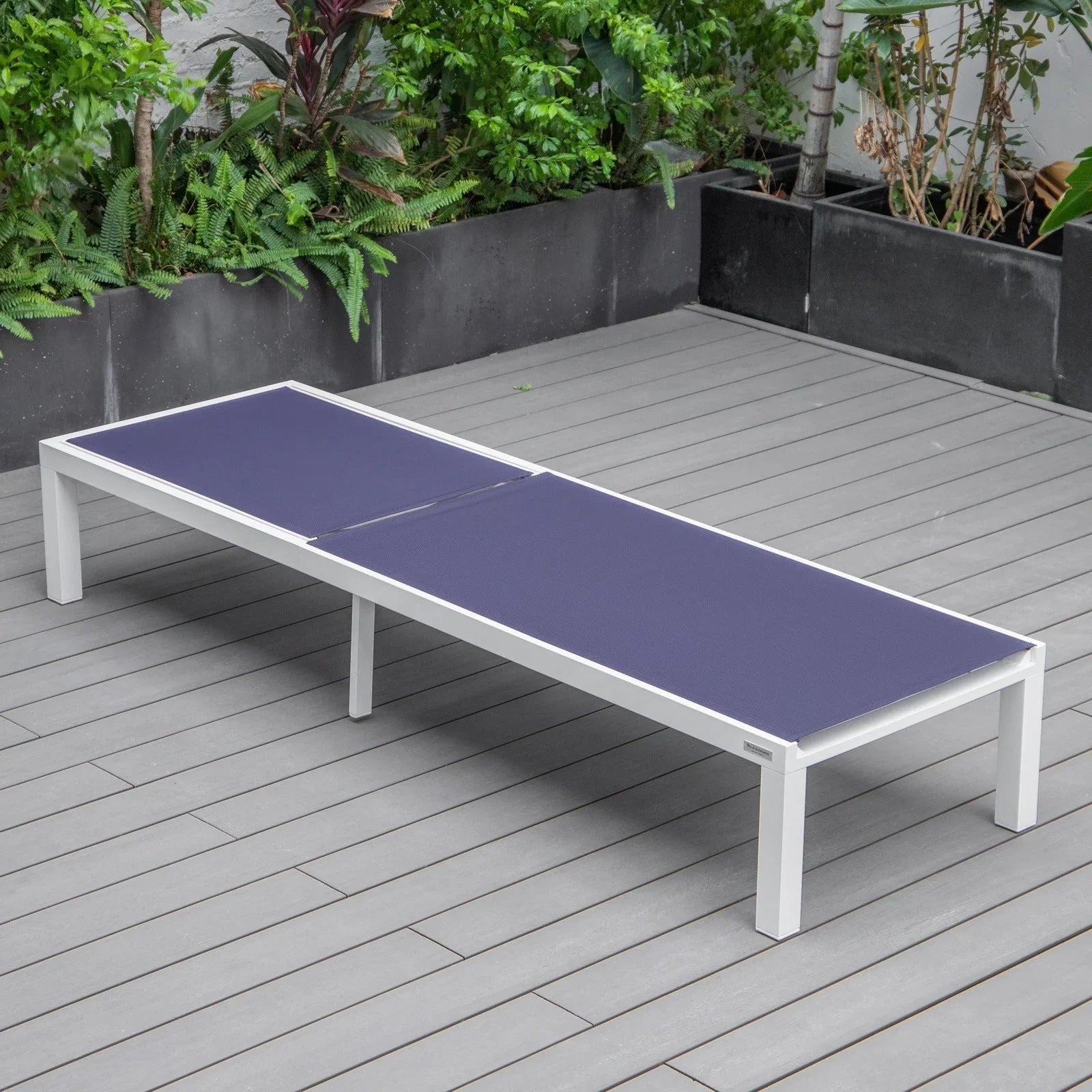 Marlin Modern White Aluminum Outdoor Chaise Lounge Chair With Square Fire Pit Side Table Set of 2 - Elax Furniture