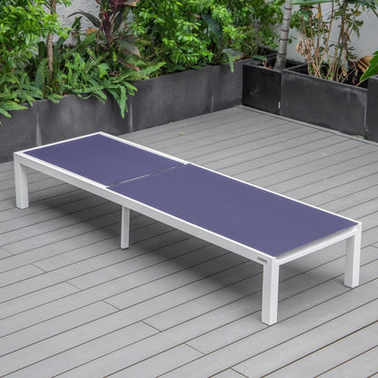 Marlin Modern White Aluminum Outdoor Chaise Lounge Chair With Square Fire Pit Side Table Set of 2 - Elax Furniture