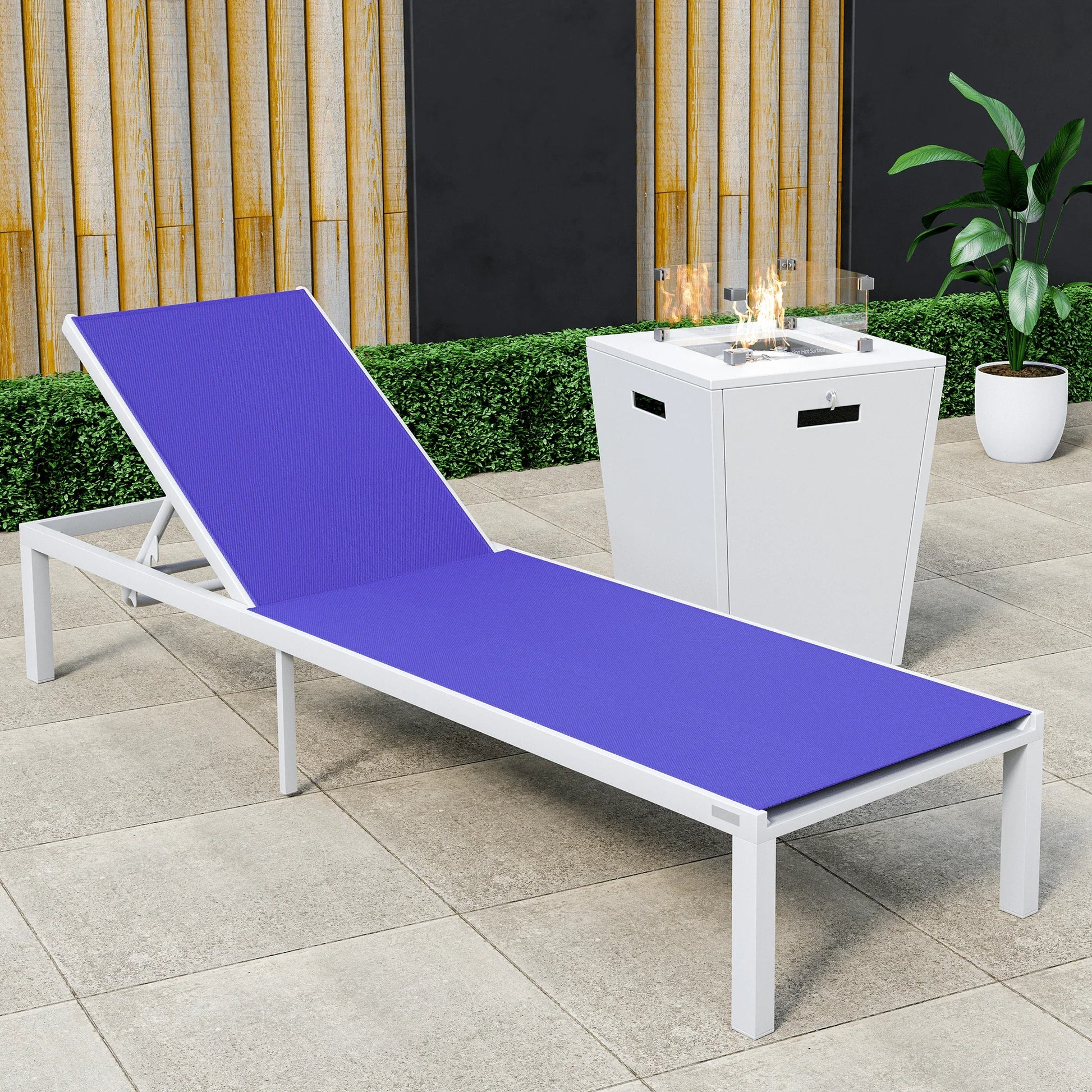 Marlin Aluminum Outdoor Chaise Lounge Chair with a Square Fire Pit Table - Elax Furniture