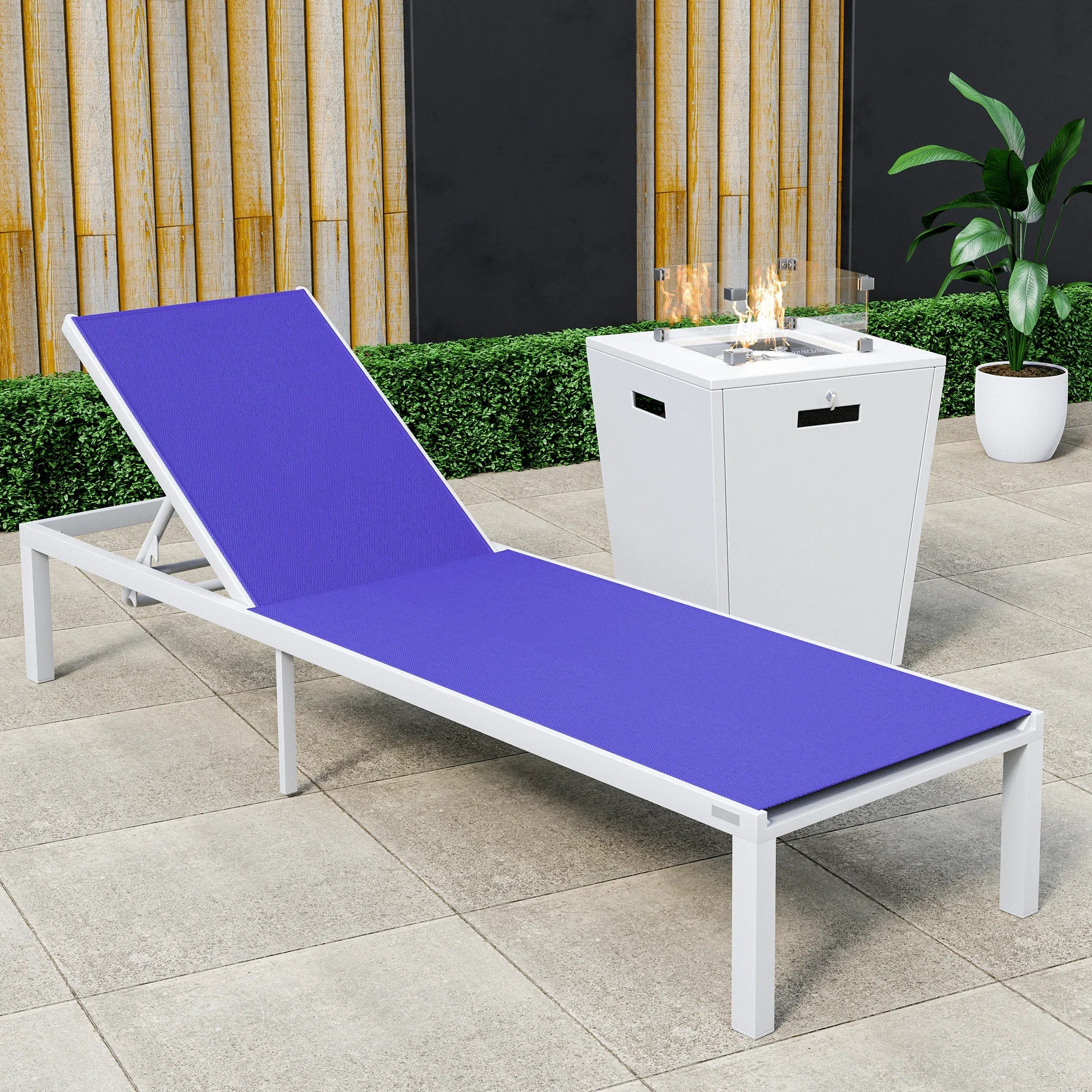 Marlin Aluminum Outdoor Chaise Lounge Chair with a Square Fire Pit Table - Elax Furniture