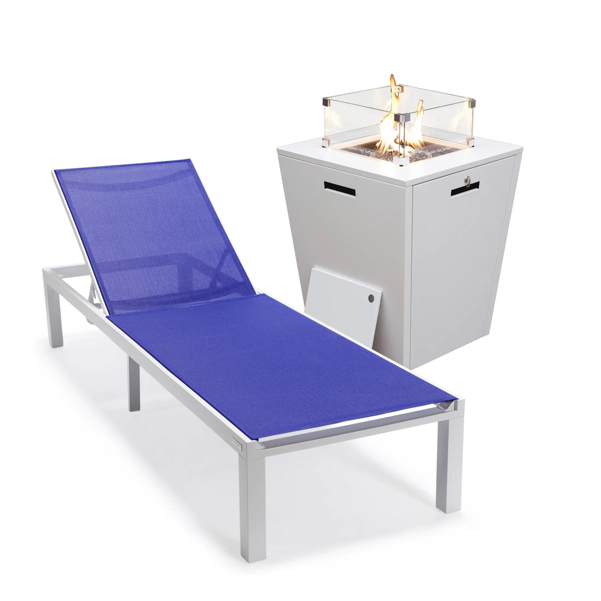 Marlin Aluminum Outdoor Chaise Lounge Chair with a Square Fire Pit Table - Elax Furniture