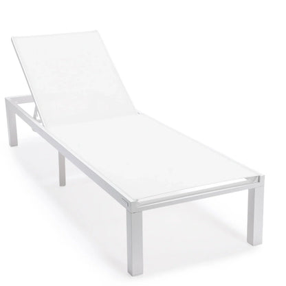 Marlin Modern White Aluminum Outdoor Chaise Lounge Chair With Square Fire Pit Side Table Set of 2 - Elax Furniture
