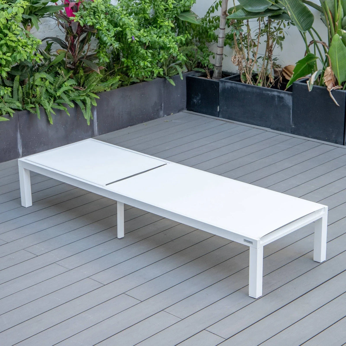 Marlin Modern White Aluminum Outdoor Chaise Lounge Chair With Square Fire Pit Side Table Set of 2 - Elax Furniture
