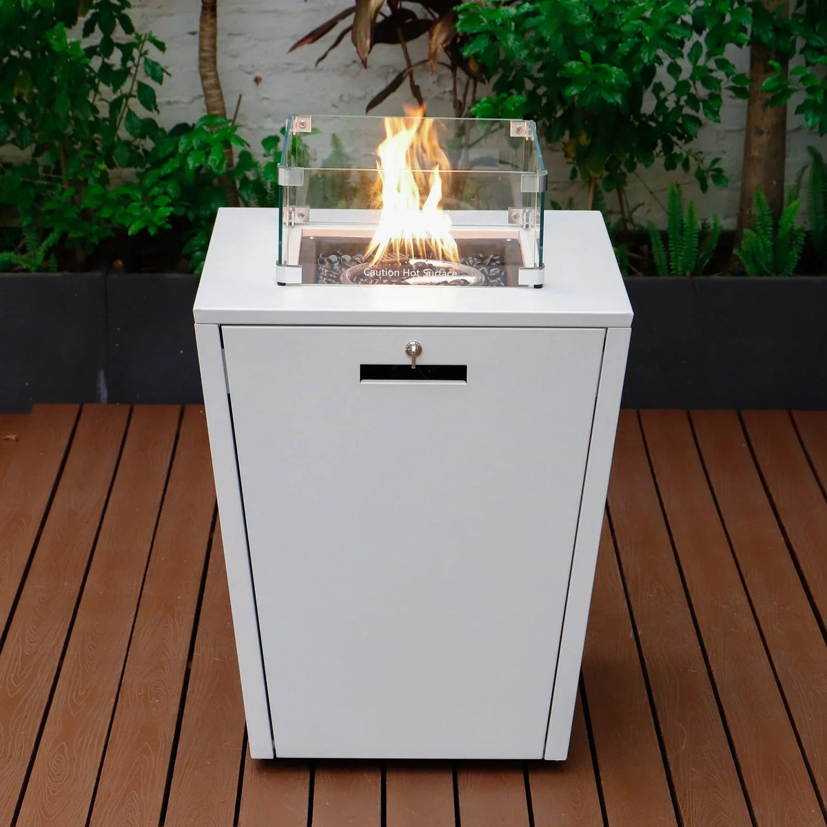 Marlin Modern White Aluminum Outdoor Chaise Lounge Chair With Square Fire Pit Side Table Set of 2 - Elax Furniture