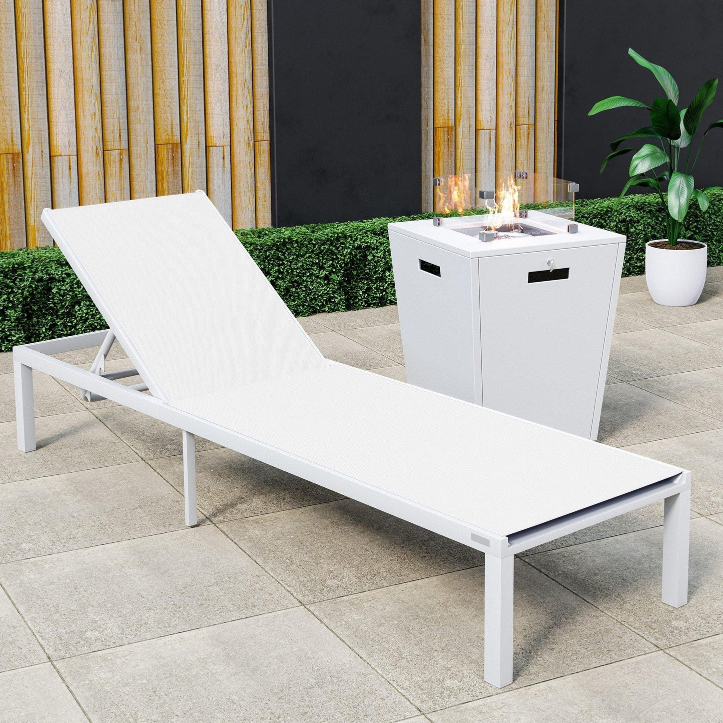 Marlin Aluminum Outdoor Chaise Lounge Chair with a Square Fire Pit Table - Elax Furniture
