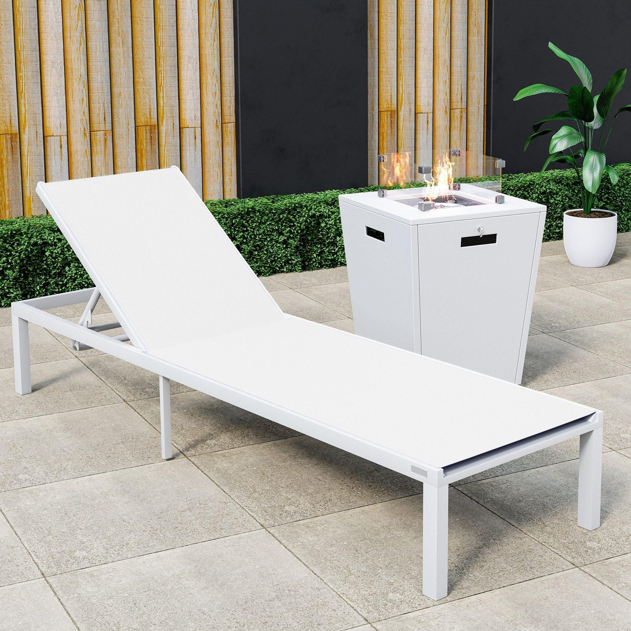 Marlin Aluminum Outdoor Chaise Lounge Chair with a Square Fire Pit Table - Elax Furniture