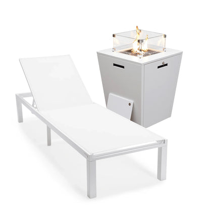 Marlin Aluminum Outdoor Chaise Lounge Chair with a Square Fire Pit Table - Elax Furniture