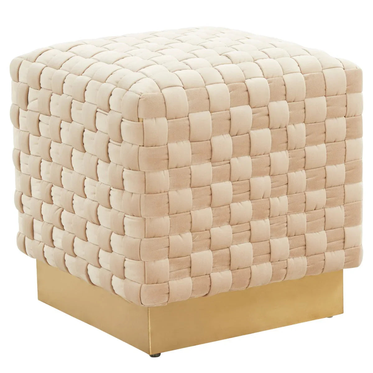 Myrtle 19" Square Weave Design Velvet Ottoman With Gold Base - Elax Furniture