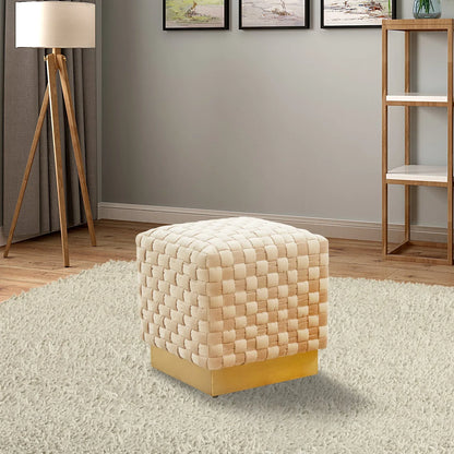 Myrtle 19" Square Weave Design Velvet Ottoman With Gold Base - Elax Furniture