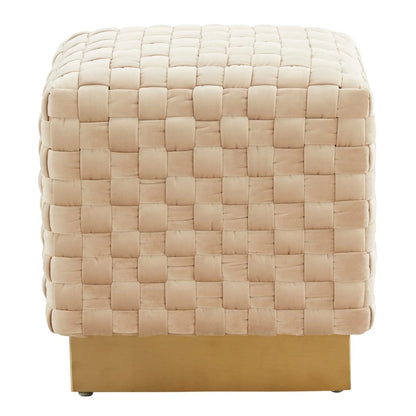 Myrtle 19" Square Weave Design Velvet Ottoman With Gold Base - Elax Furniture