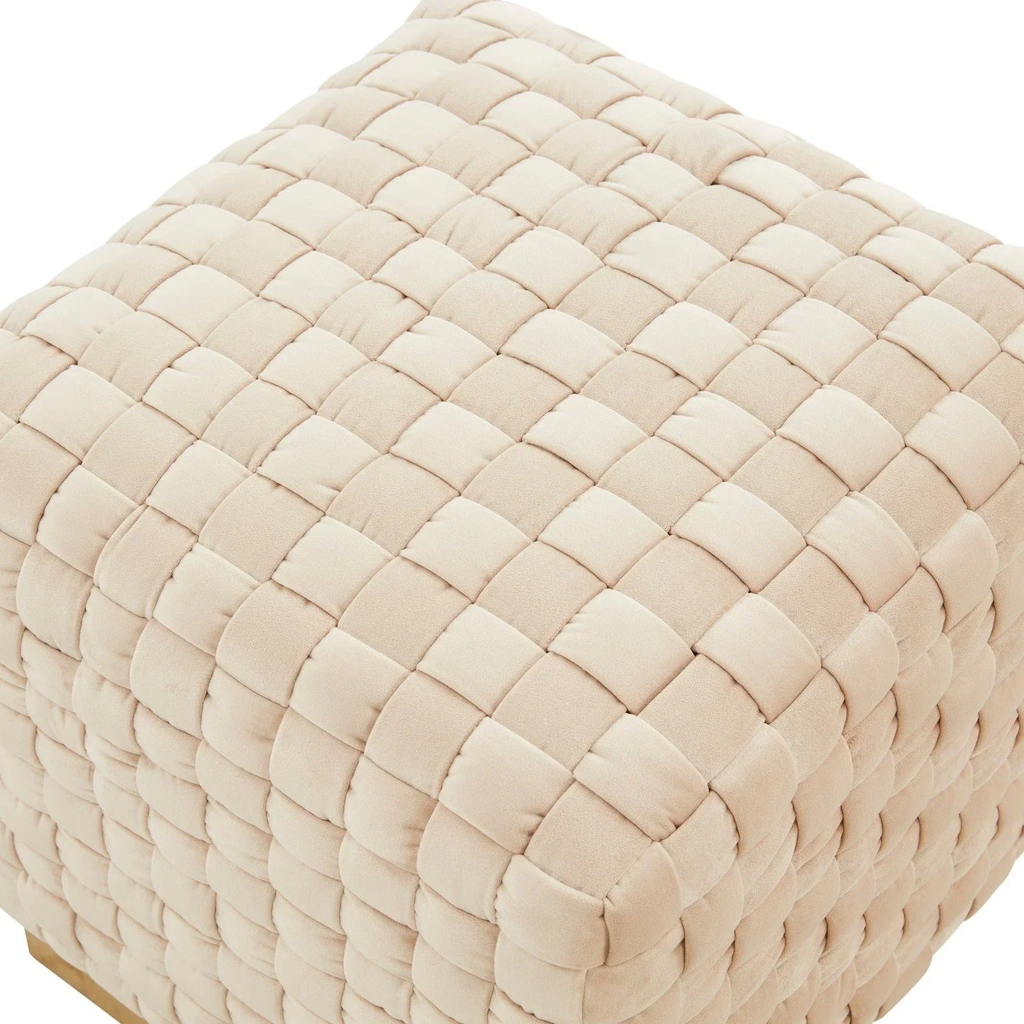 Myrtle 19" Square Weave Design Velvet Ottoman With Gold Base - Elax Furniture