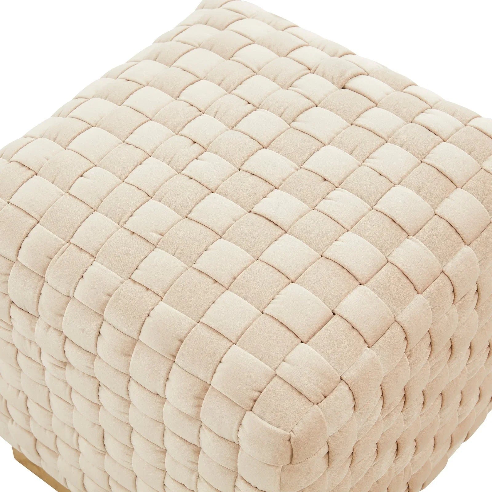 Myrtle 19" Square Weave Design Velvet Ottoman With Gold Base - Elax Furniture