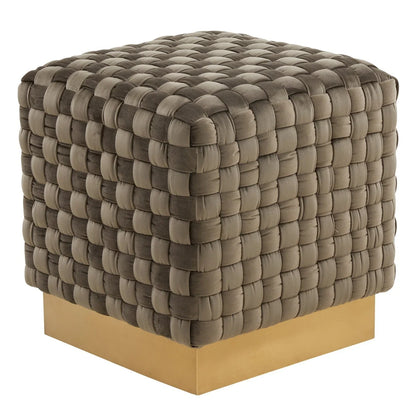 Myrtle 19" Square Weave Design Velvet Ottoman With Gold Base - Elax Furniture