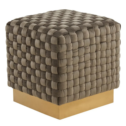Myrtle 19" Square Weave Design Velvet Ottoman With Gold Base - Elax Furniture