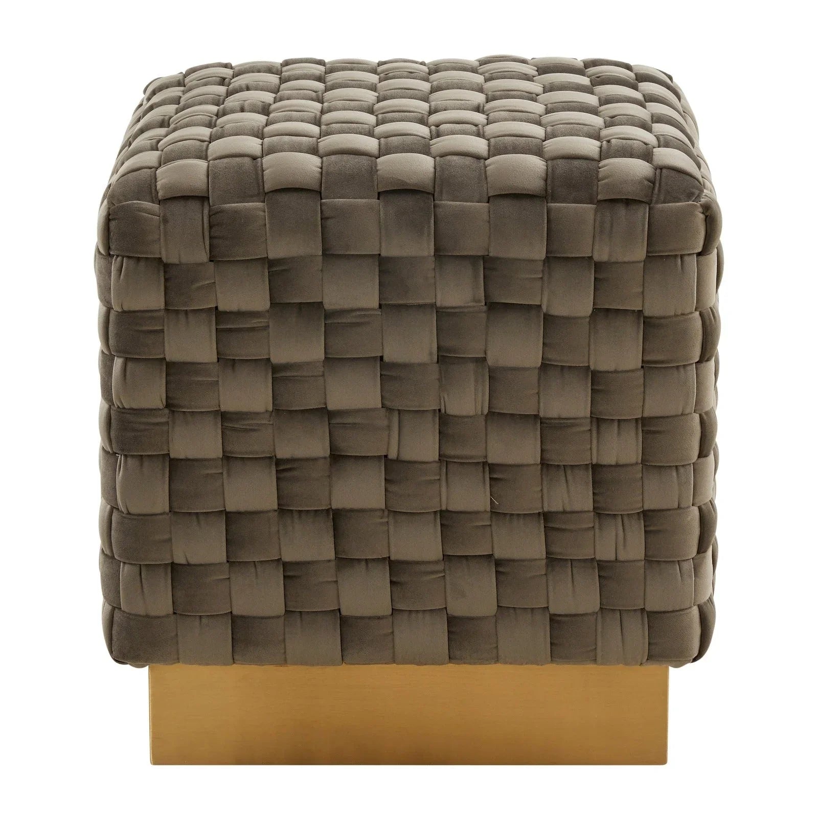 Myrtle 19" Square Weave Design Velvet Ottoman With Gold Base - Elax Furniture