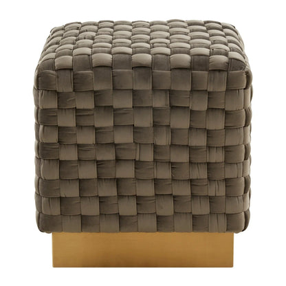 Myrtle 19" Square Weave Design Velvet Ottoman With Gold Base - Elax Furniture