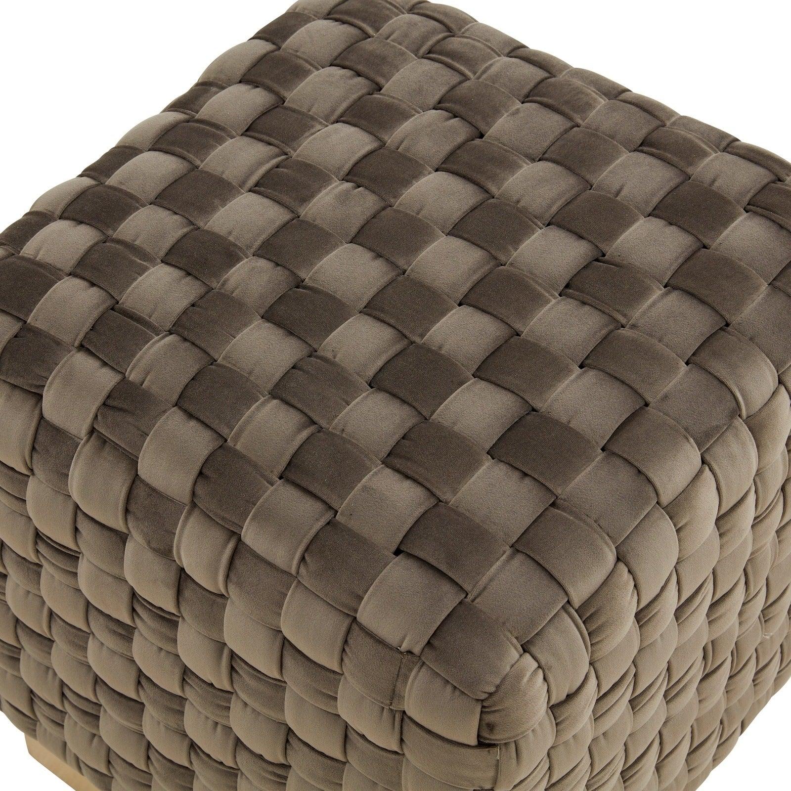 Myrtle 19" Square Weave Design Velvet Ottoman With Gold Base - Elax Furniture