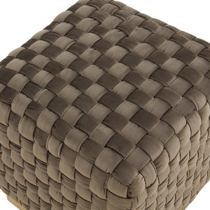 Myrtle 19" Square Weave Design Velvet Ottoman With Gold Base - Elax Furniture