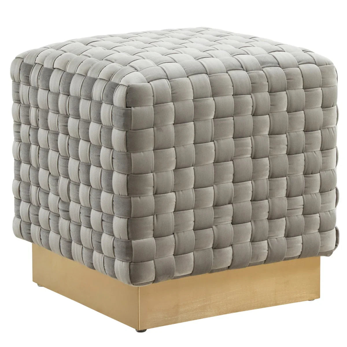 Myrtle 19" Square Weave Design Velvet Ottoman With Gold Base - Elax Furniture