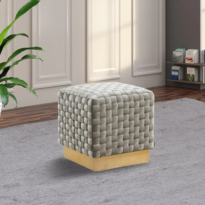 Myrtle 19" Square Weave Design Velvet Ottoman With Gold Base - Elax Furniture